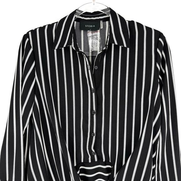 Storia Mini Wrap Shirt Dress Black with White Stripes Size Small NWT - Picture 3 of 7